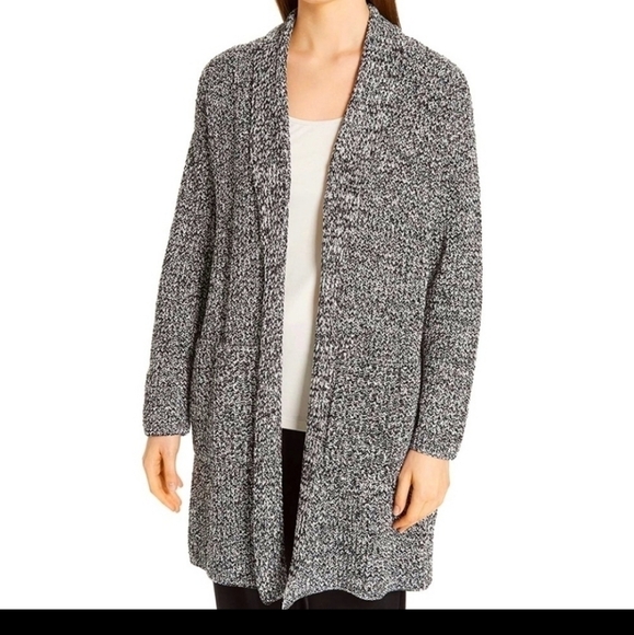 Eileen Fisher100%ORGANIC cotton, open knit cardigan, color gray/white, S… - Picture 1 of 11